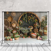 Lofaris Black Arch Grey Wall Floral Easter Photo Backdrop